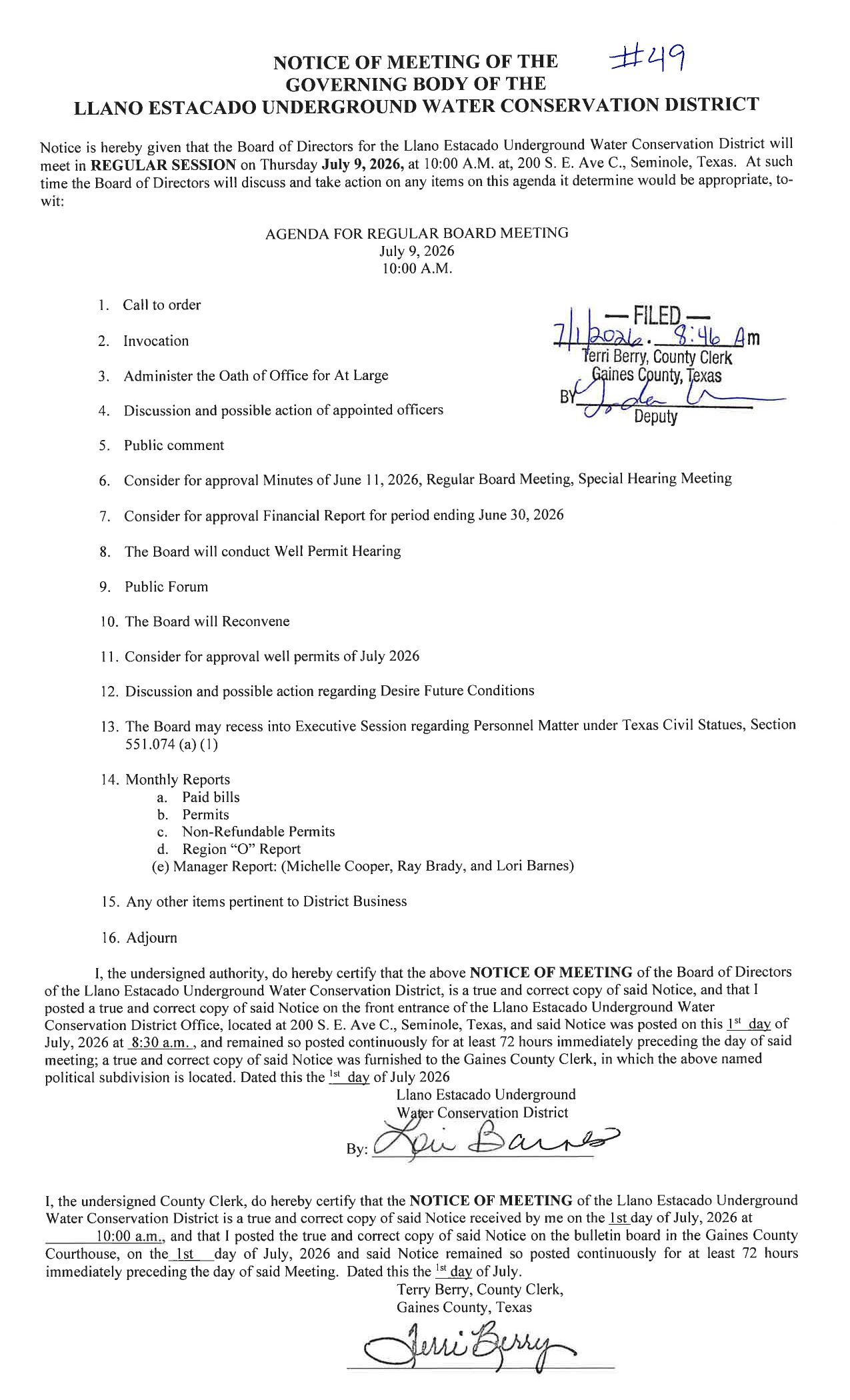 July Board Meeting Agenda