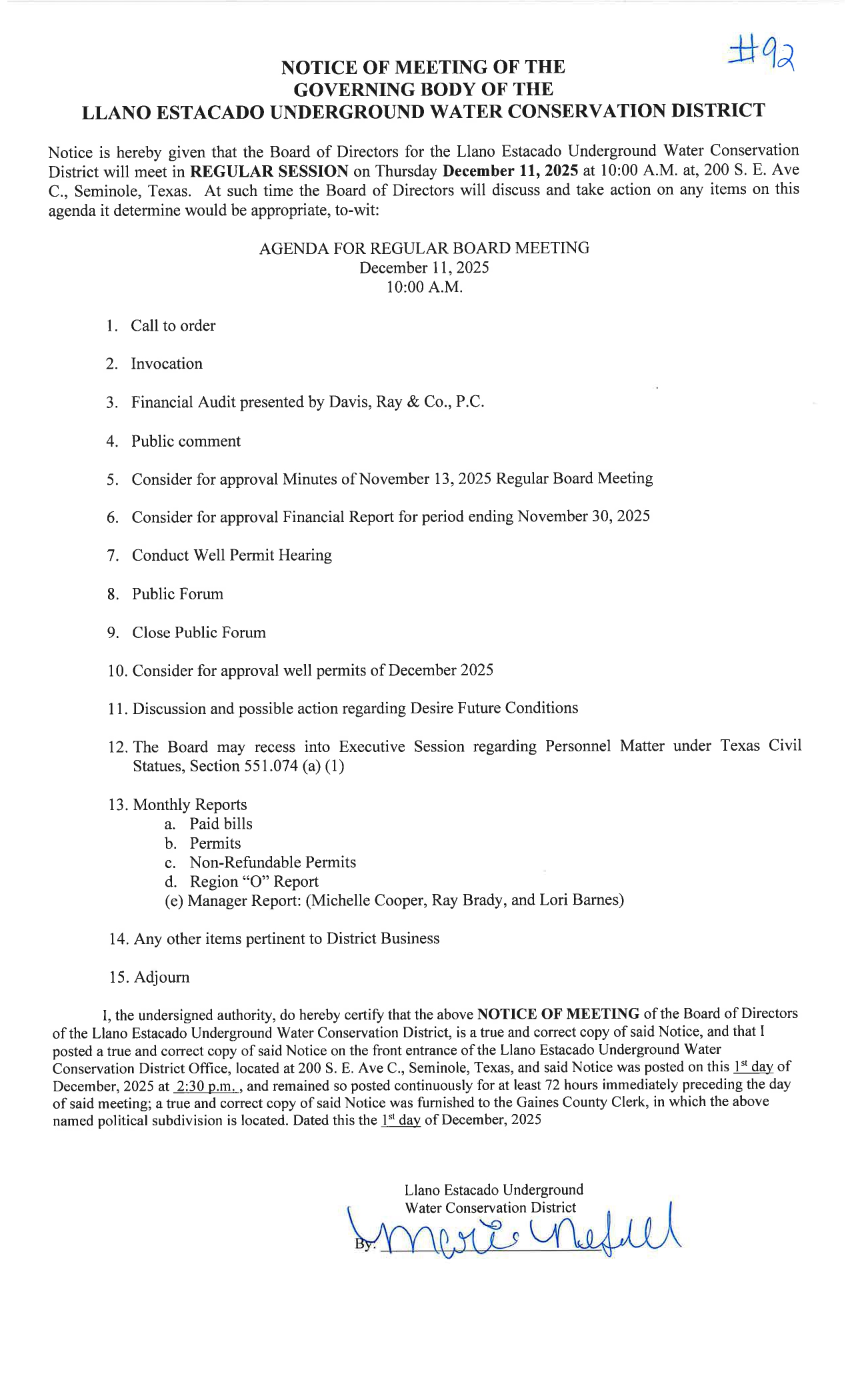 December Board Meeting Agenda